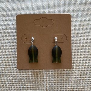 Fish-Shaped Glass Earrings with Silver Accents